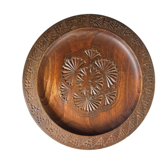 Vintage Wood Carved Trinket Display Bowl Boho Natural   Decor - Picture 1 of 6